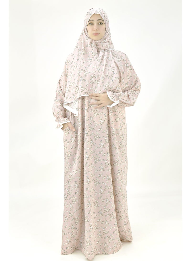  داماس كولكشن باس صلاة نسائي قطعة واحدة من قماش كريب فوكا فاخر مع وشاح متصل وجيب – ملابس صلاة شرعية مريحة - Image 1